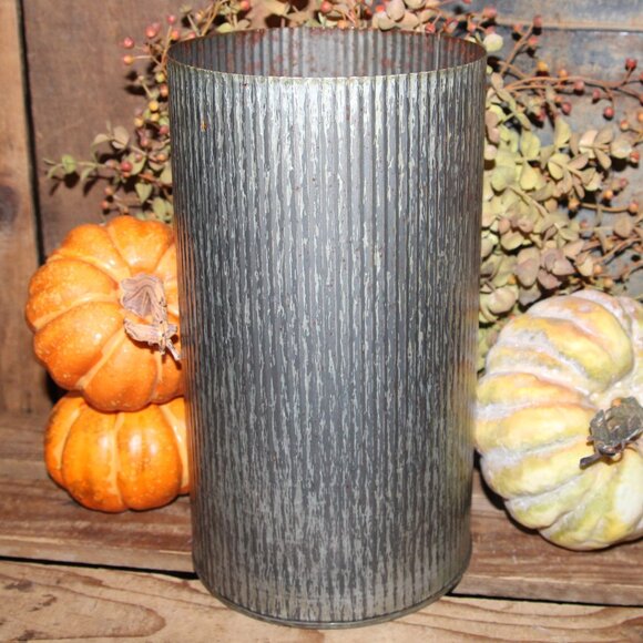 NEW Set of Rustic Corrugated Metal Zinc Farmhouse Cylinder Can Vases Pots - Picture 5 of 5